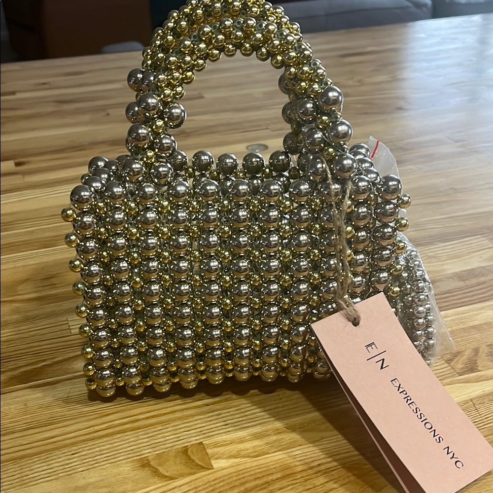 E/N Expressions NYC Gold and Silver Beaded Mini Handbag